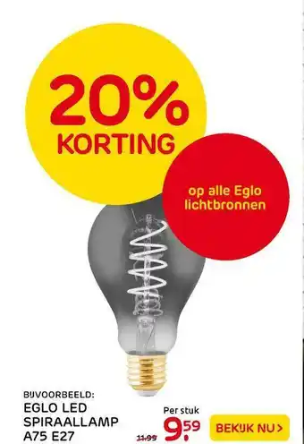 Praxis Eglo Led Spiraallamp A75 E27 20% Korting aanbieding