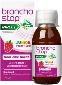 De Online Drogist Bronchostop direct met honing junior hoestdrank 120ml aanbieding