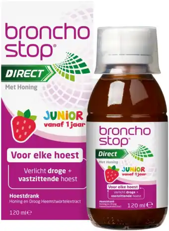De Online Drogist Bronchostop direct met honing junior hoestdrank 120ml aanbieding