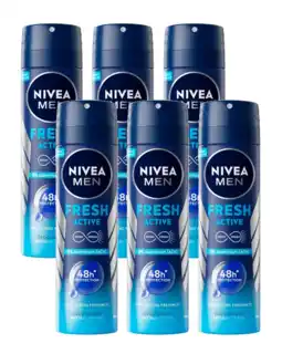 De Online Drogist Nivea men fresh active deodorant spray voordeelverpakking 6x150ml aanbieding