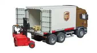 Welkoop Bruder scania r-series ups met vorkheftruck 1:16 - vrachtwagens & auto's aanbieding