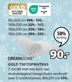 Jysk Dreamzoneⓡ gold t50 topmatras aanbieding