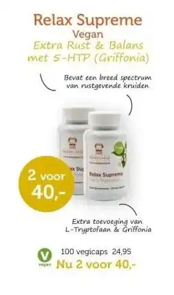 De Rode Pilaren Relax supreme vegan extra rust & balans met 5-htp (griffonia) aanbieding