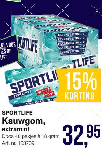 Bidfood Sportlife Kauwgom, extramint 18 gram aanbieding