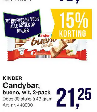 Bidfood Kinder Candybar, bueno, wit, 2-pack 43 gram aanbieding