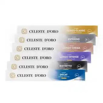Koffievoordeel.nl Celeste d'oro - proefpakket koffiecups lungo, espresso en meer - 60 cups aanbieding