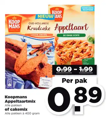 PLUS Koopmans Appeltaartmix of cakemix 400 gram aanbieding