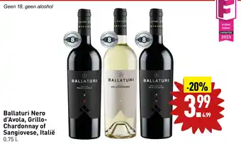 ALDI Ballaturi Nero d'Avola, Grillo-Chardonnay of Sangiovese, Italië 0.75 l. aanbieding