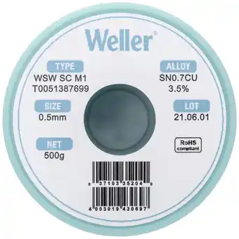 Conrad Weller wsw sc m1 soldeertin, loodvrij spoel sn0,7cu 500 g 0.5 mm aanbieding