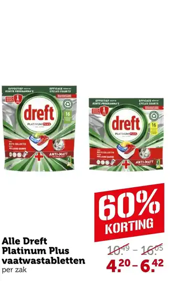 Coop Alle Dreft Platinum Plus vaatwastabletten aanbieding