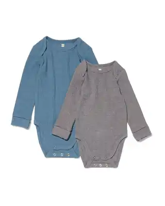 HEMA Hema meegroei rompers rib met bamboe stretch - 2 stuks blauw (blauw) aanbieding