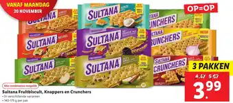 Lidl Sultana Fruitbiscuit, Knappers en Crunchers aanbieding