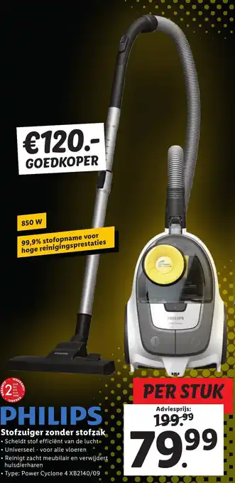 Lidl PHILIPS Stofzuiger zonder stofzak aanbieding