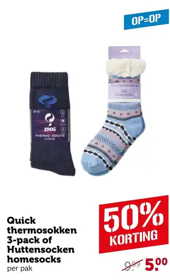 Coop Quick thermosokken 3-pack of Huttensocken homesocks aanbieding