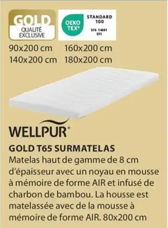 Jysk GOLD T65 SURMATELAS 80 x 200 cm aanbieding