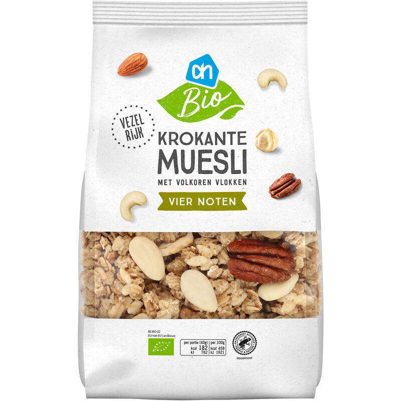Ah biologisch krokante muesli 4 noten aanbieding bij Albert Heijn