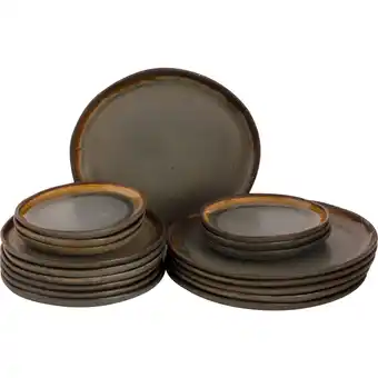fonQ Palmer bordenset david mucky stoneware 18-delig bruin groen aanbieding