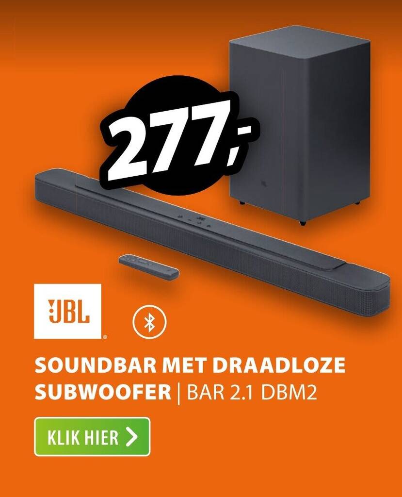 JBL SOUNDBAR MET DRAADLOZE SUBWOOFER BAR 2.1 DBM2 aanbieding bij Expert