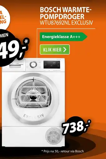 Expert BOSCH WARMTEPOMPDROGER WTU87692NL EXCLUSIV aanbieding