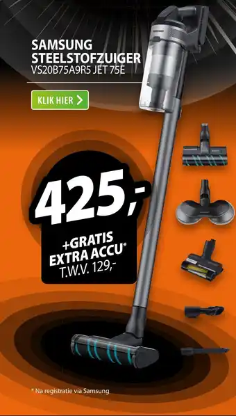 Expert SAMSUNG STEELSTOFZUIGER VS20B75A9R5 JET 75E aanbieding