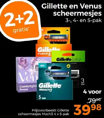 Trekpleister Gillette en Venus scheermesjes 3-, 4- en 5-pak aanbieding