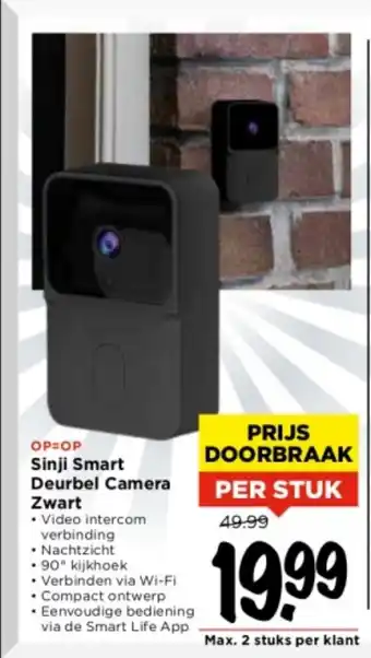 Vomar Voordeelmarkt Sinji Smart Deurbel Camera Zwart aanbieding