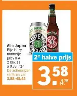 Albert Heijn Alle jopen bijv. hazy nonnetje juicy ipa 2 blikjes à 0.33 liter aanbieding