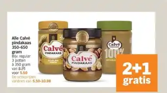 Albert Heijn Alle calvé pindakaas 350-650 gram bijv. regular 3 potten à 350 gram van 8.25 voor 5.50 aanbieding