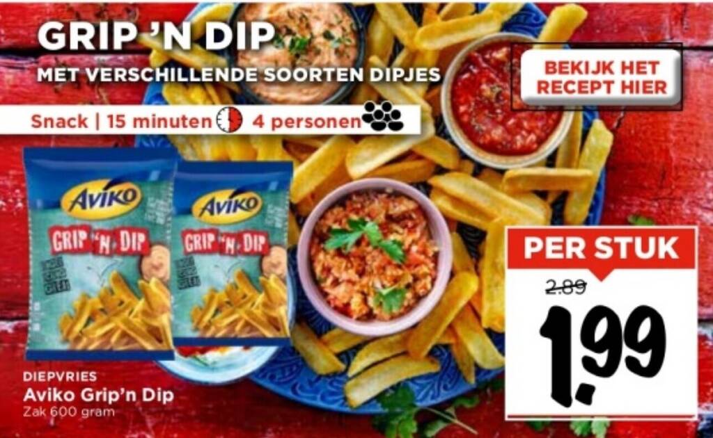 Aviko Grip'n Dip Zak 600 gram aanbieding bij Vomar