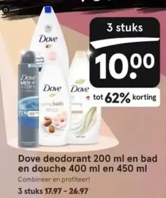 Etos Dove deodorant 200 ml en bad en douche 400 ml en 450 ml aanbieding