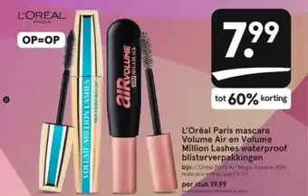 Etos L’Oréal Paris mascara Volume Air en Volume Million Lashes waterproof blisterverpakkingen aanbieding