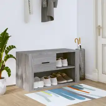 fonQ Vidaxl schoenenkast 80x35x45 cm bewerkt hout grijs sonoma aanbieding