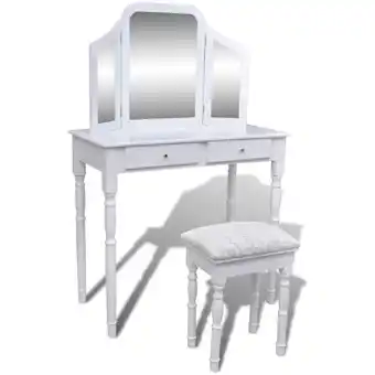 fonQ Vidaxl kaptafel met 2 lades, 3-in-1 spiegel en krukje wit aanbieding