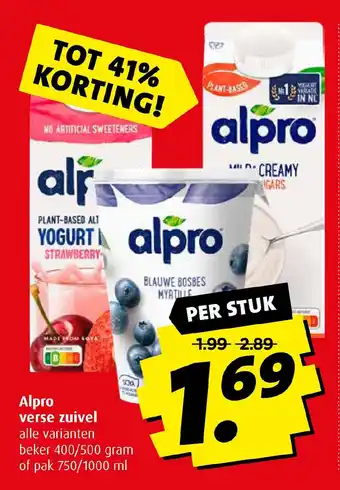 Boni Alpro verse zuivel 400/500 gram 750/1000 ml aanbieding