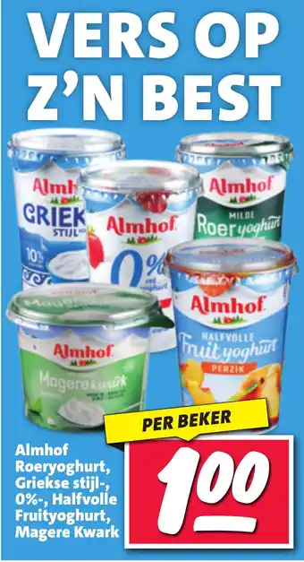 Nettorama Almhof Roeryoghurt, Griekse stijl, 0%, Halfvolle Fruityoghurt, Magere Kwark aanbieding