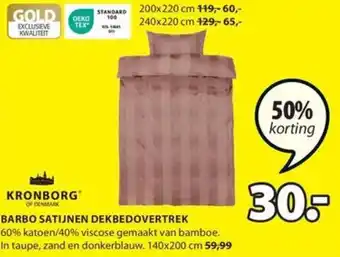 Jysk KRONBORG BARBO SATIJNEN DEKBEDOVERTREK aanbieding