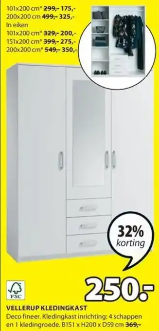 Jysk VELLERUP KLEDINGKAST aanbieding