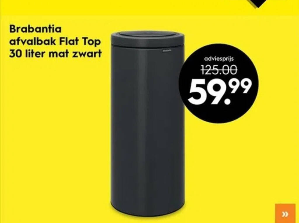 Brabantia afvalbak Flat Top 30 liter mat zwart aanbieding bij Blokker