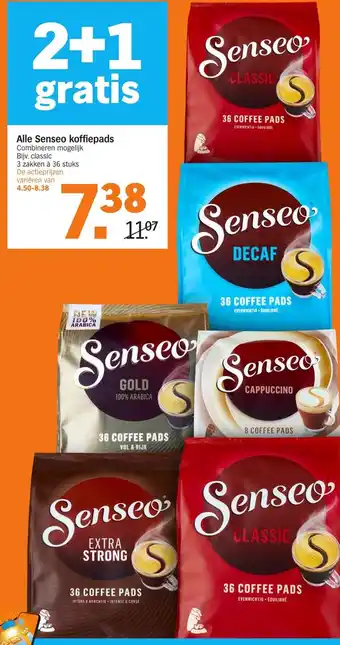 Albert Heijn Senseo koffiepads 3*36st aanbieding