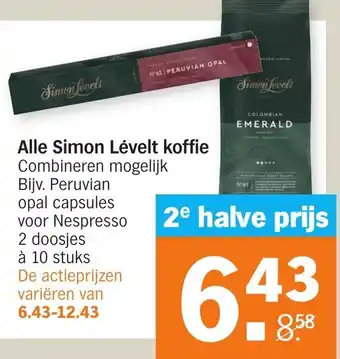 Albert Heijn Simon levelt koffie 2*10st aanbieding