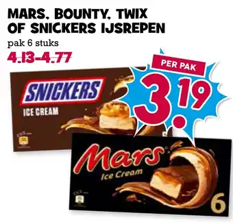 Boon`s Markt Mars, bounty, twix of snickers ijsrepen aanbieding