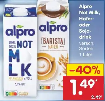 Netto Marken-Discount DE Alpro Not Milk, Hafer- oder Sojadrink aanbieding