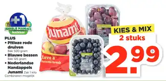 PLUS PLUS Pitloze rode druiven, Blauwe bessen of Nederlandse Handappels Junami aanbieding