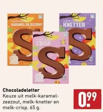 ALDI Chocoladeletter 65 g. aanbieding