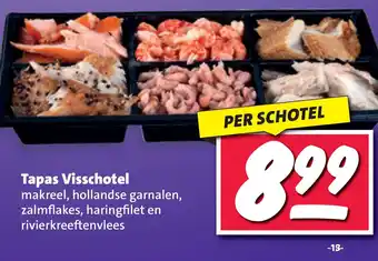 Nettorama Tapas visschotel makreel, hollandse garnalen, zalmflakes, haringfilet en rivierkreeftenvlees aanbieding