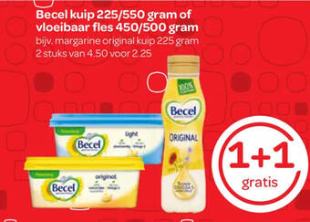 Spar Becel kuip 225/550 gram of vloeibaar fles 450/500 gram aanbieding