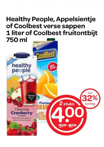 Spar Healthy People, Appelsientje of Coolbest verse sappen 1 liter of Coolbest fruitontbijt 750 ml aanbieding