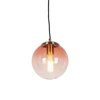 Lampenlicht.nl Art deco hanglamp messing met roze glas 20 cm - pallon aanbieding