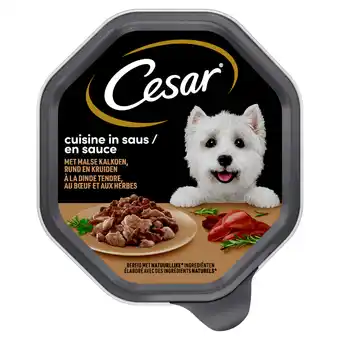 Dekamarkt Cesar cuisine hondenvoer kalkoen & rund in saus aanbieding