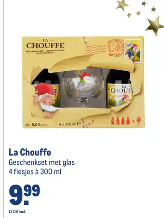 Makro La Chouffe Geschenkset met glas 4 flesjes à 300 ml aanbieding